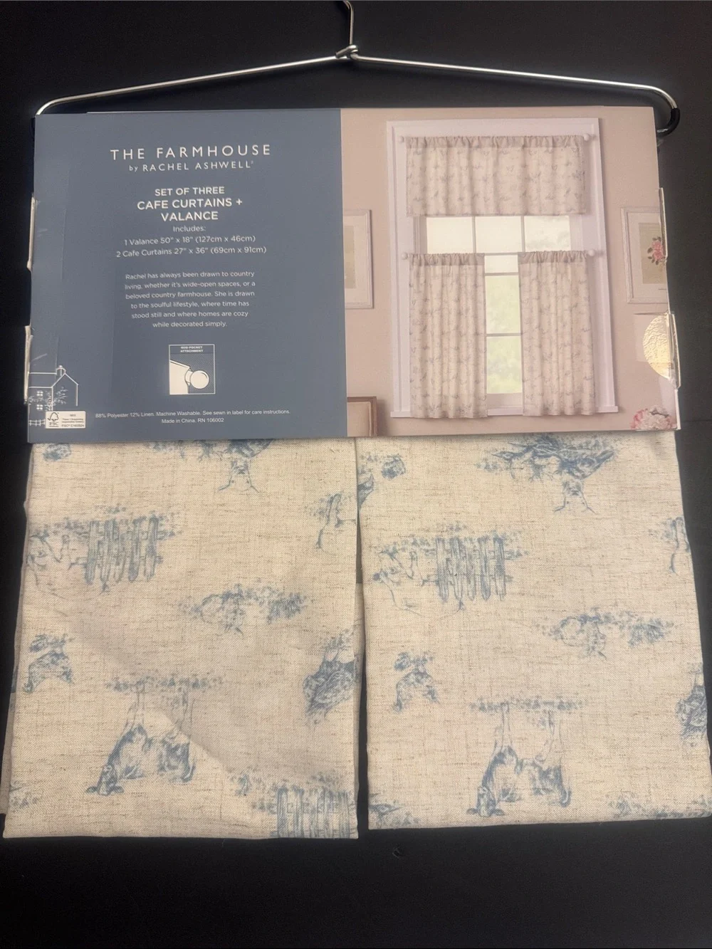 THE FARMHOUSE by Rachel Ashwell Set of 3 Cafe Curtains/Valance -Light Filtering